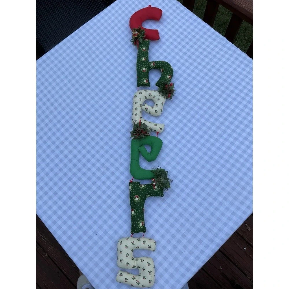 Vintage Handmade CHEERS Garland Puffy Fabric Wall Hanging Christmas Decor